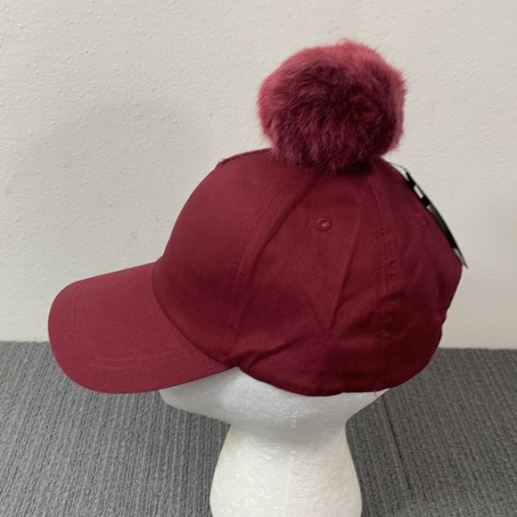 Forever 21 Pompom Baseball Hat Women's OS Burgundy Faux Fur Adjustable Strapback - Picture 6 of 14
